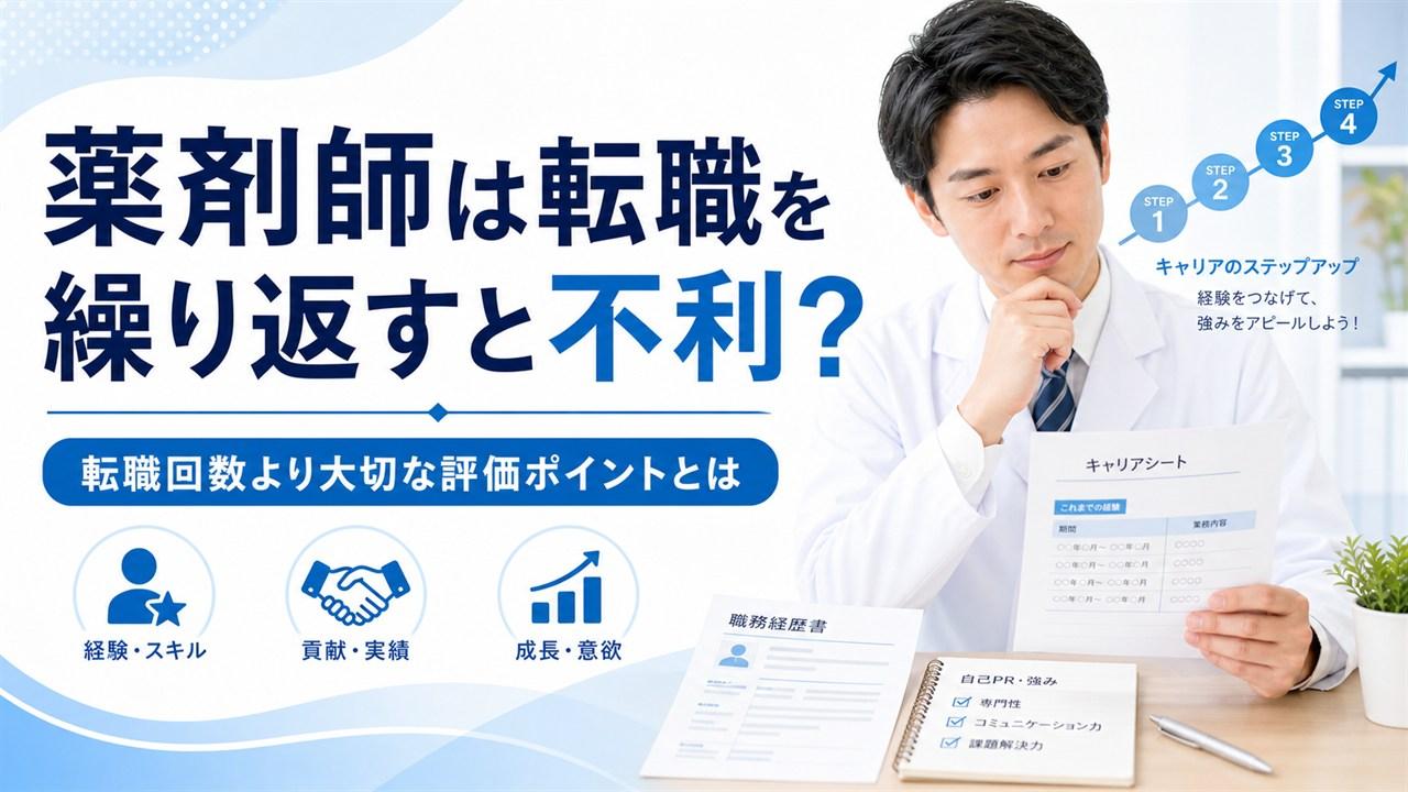 転職回数が多い薬剤師がキャリアシートを見ながら面接での伝え方を考えるイメージ