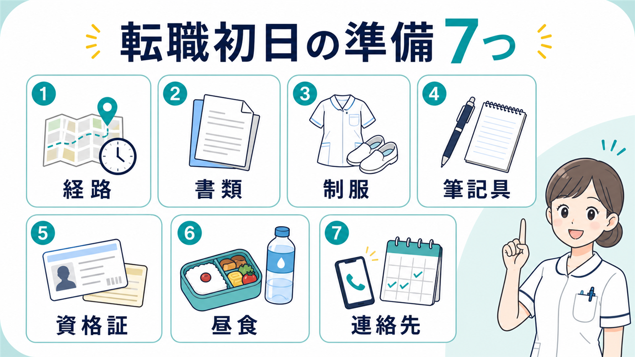 看護師の転職初日に備えて経路・書類・制服・筆記具・資格証・昼食・連絡先を確認する7項目