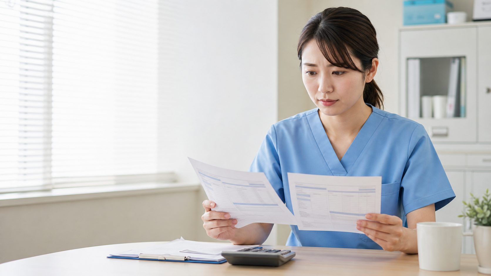 看護師の転職で年収が下がる可能性を確認するため給与明細を比較する看護師