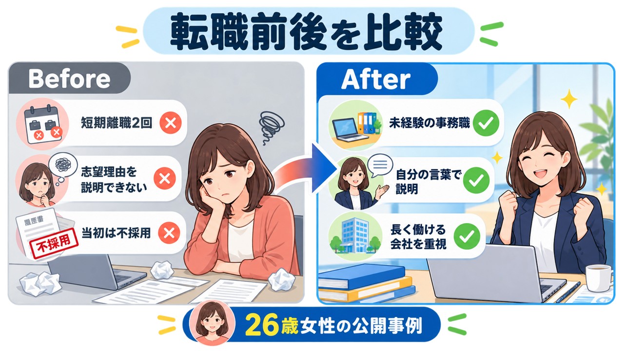 短期離職2回の転職体験談で不採用から未経験事務職へ進んだ変化