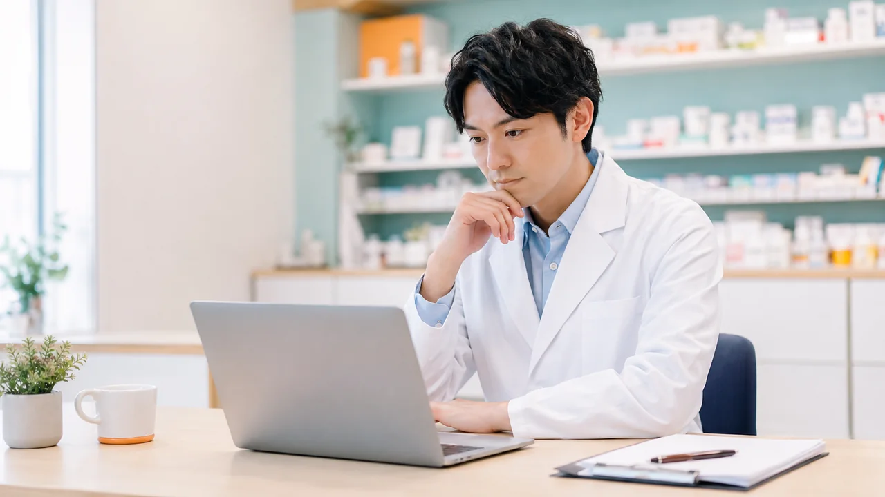 薬剤師の面接結果が来ないときにメールを確認する様子