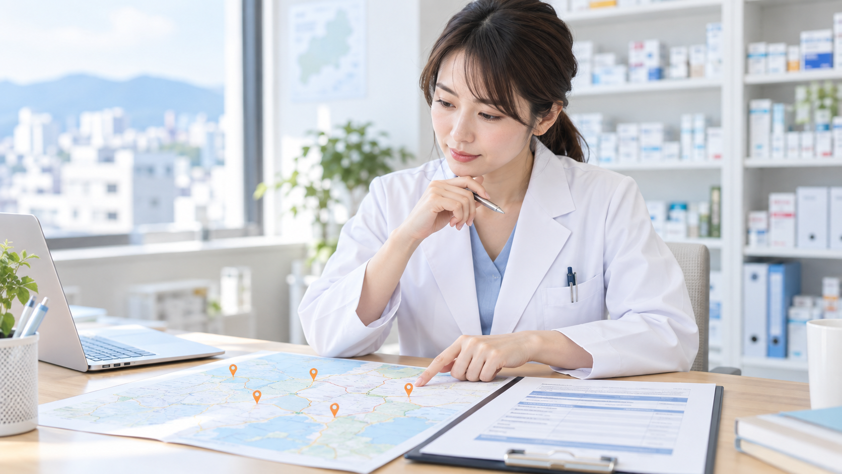 薬剤師の転職で店舗異動の範囲を地図と求人票で確認する様子