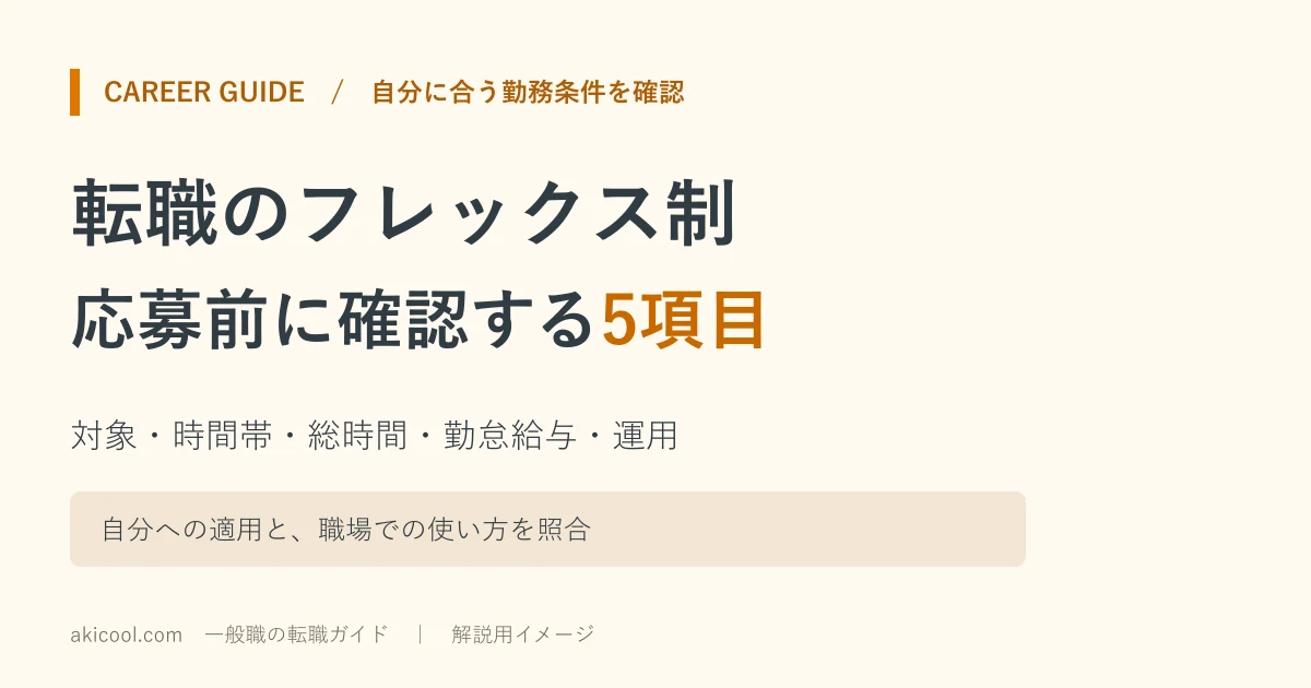 転職のフレックスタイム制で応募前に確認する5項目の解説図